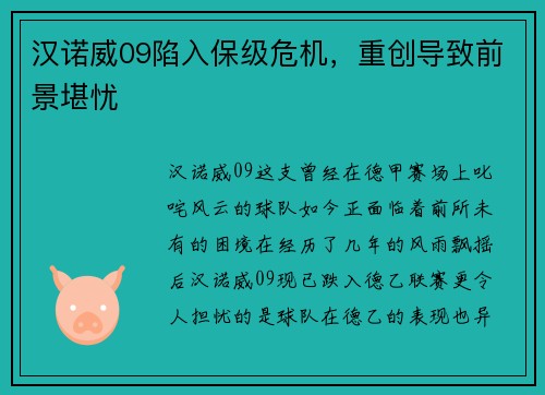 汉诺威09陷入保级危机，重创导致前景堪忧